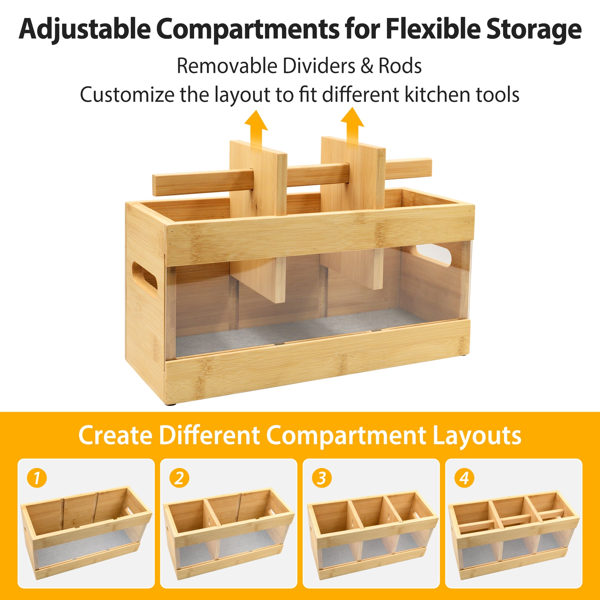 Sentryse Kitchen Utensil Holder with 6 Compartments, Wooden Utensil Holder for Kitchen Counter, Cooking Utensils Organizer with Quick Dry Diatomite Base, Acacia Rustic Wood, Small Size