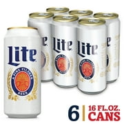 Angle View: Miller Lite American Light Lager Beer, 4.2% ABV, 6-pack, 16-oz beer cans
