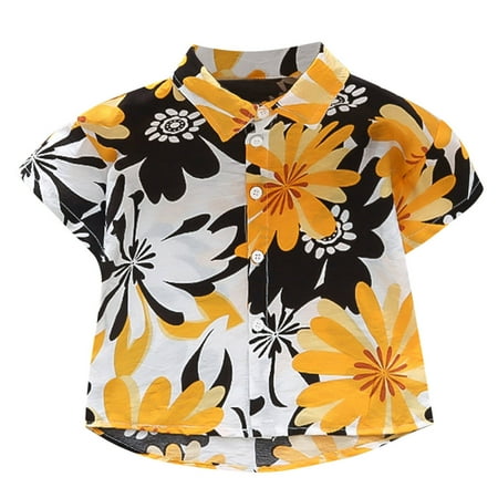 

Button T-shirt Shirt Vacation Hawaiian Floral Sleeve Short Baby Toddler Kids Tops Summer Down Boys Tops Kid Long Sleeve Shirt