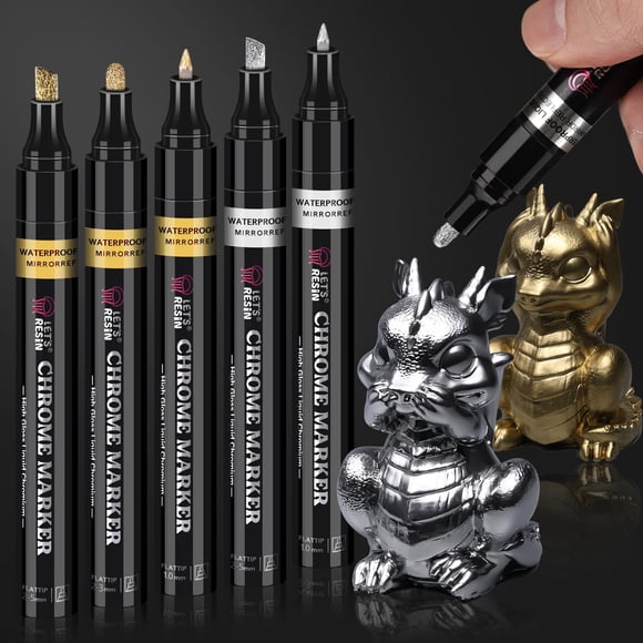 Marcadores LET'S RESIN Espejo Cromado Plata y Oro 6 Piezas