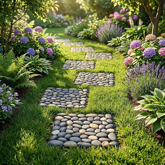 WANLISELL 4 Pcs Garden Stepping Stones, 12'' x 12'' Interlocking Square River Stone Stepping Stones Mats, Pavers Pebbles Polished Gravel for Outdoor Garden Walkway