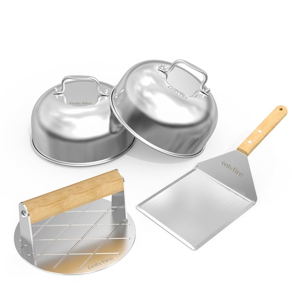 only fire Griddle Accessories Kit,Cheese Melting Dome & Burger Press Kit,6 Inch Basting Cover with Burger Smasher & Grill Spatula for Outdo