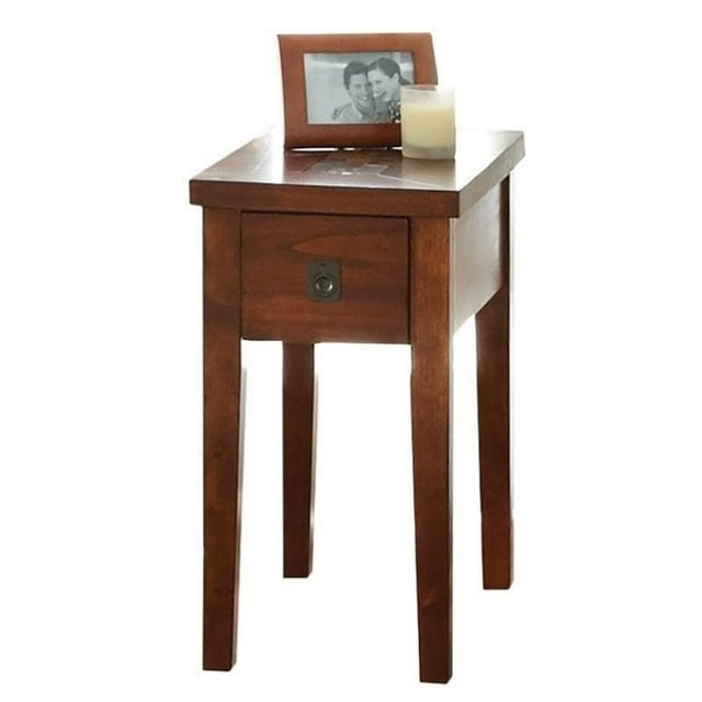 Davenport Chairside End Table in brown cherry finish with slate inlay