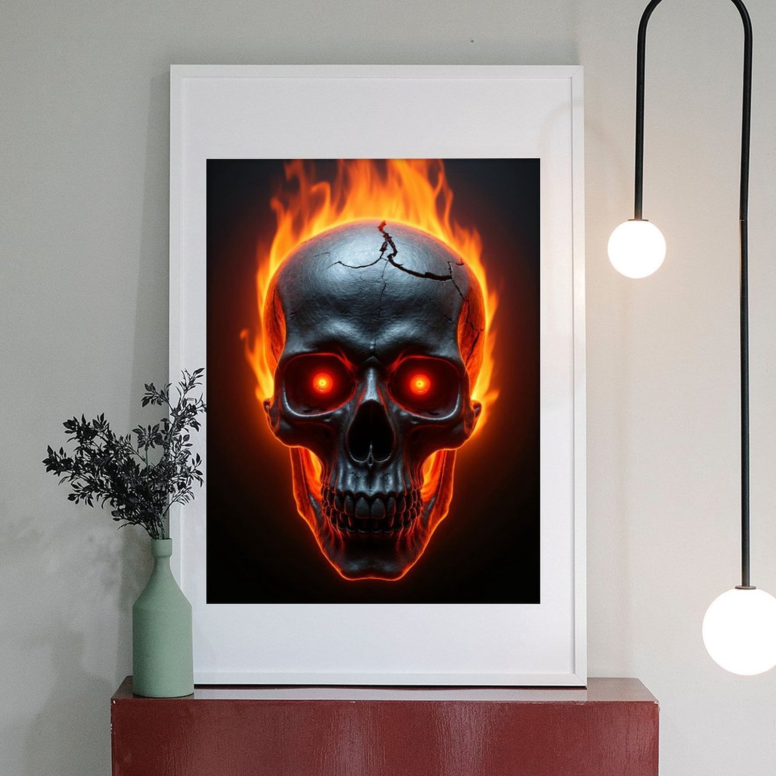 Diamond Art Kit for Adults, Fiery Skull with Glowing Eyes Diamond Painting for Adults Beginners, DIY Diamond Art Painting Kits, 5D Diamond Painting Crafts for Home Decor 12x16 Frameless