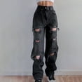 thumbnail image 2 of Pantalones Vaqueros Para Mujer, de Moda, Con Bolsillo de Cintura Alta, Sólidos, Informales, Sueltos, Anchos, Rectos, Con Agujeros Odeerbi  ODB-4, 2 of 9