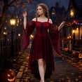 thumbnail image 2 of Domzest Cold Shoulder Gothic Witch Dress for Women Butterfly Sleeve Asymmetrical Hem Dresses Halloween Renaissance Outfit Wine 3XL, 2 of 7