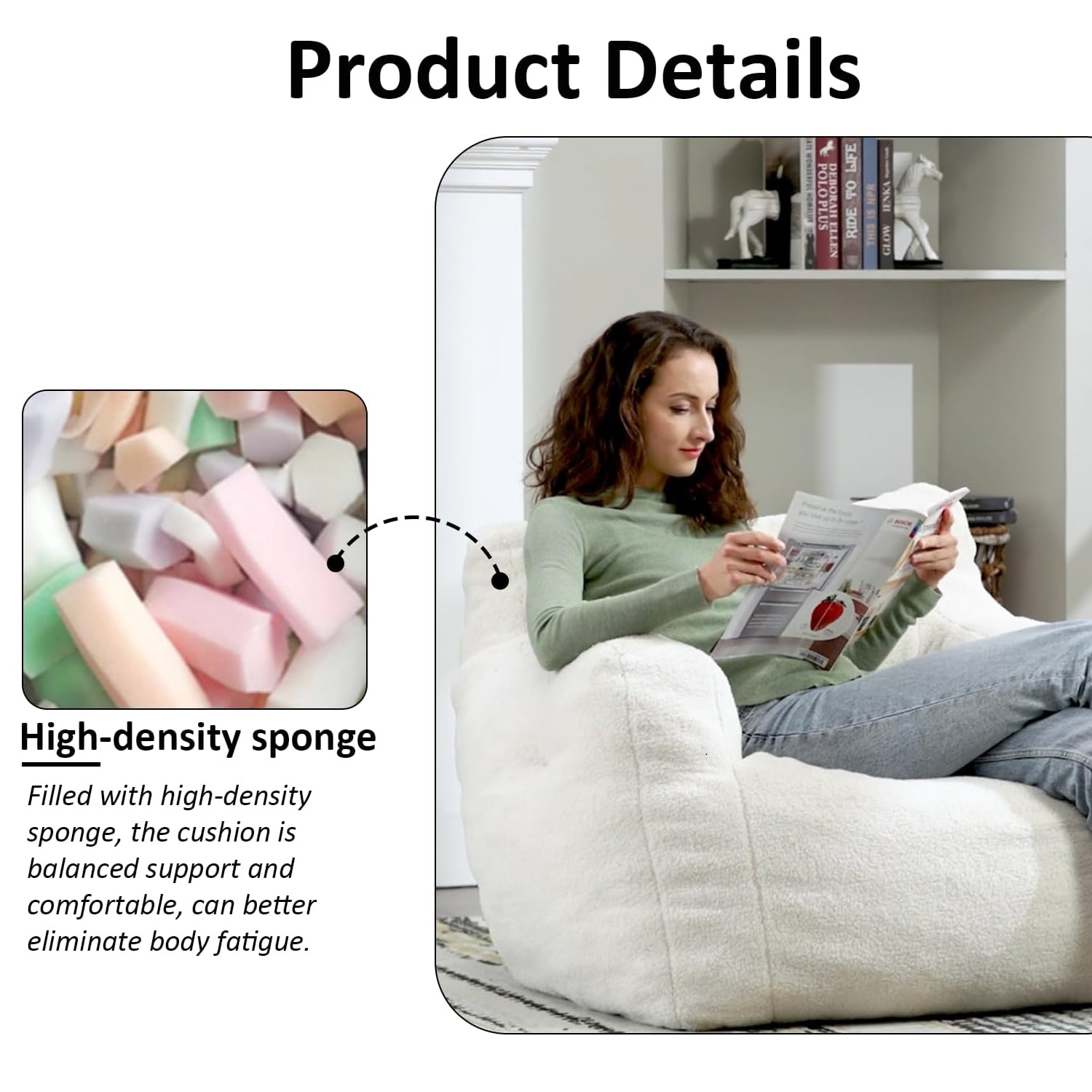 Homefun Bean Bag Chair for Adults & Kids -Plush Lounger Memory Foam Lazy Sofa Durable for Patio/Living Room