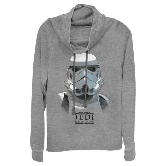 Junior's Star Wars Jedi: Fallen Order Stormtrooper Portrait Cowl Neck Sweatshirt Gray Heather Large