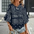 thumbnail image 3 of Paisley Bandana Patterns Women's V-Neck Blouse With 3/4 Ruffled Bell Sleeves Casual Top Ladies Blouses, 3 of 7