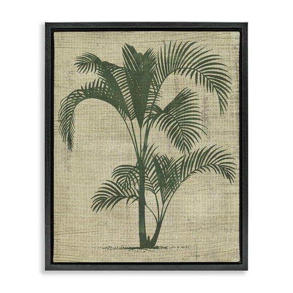 Stupell Industries Palm on Woven Pattern Plants & Flowers Painting Black Floater Framed Canvas Art Print Wall Art, 17 x 21