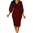 thumbnail image 1 of FAIWAD Robe à Sequins pour Femmes Manches Longues Col en V Robe Élégante Fendue Extensible Slim, 1 of 4