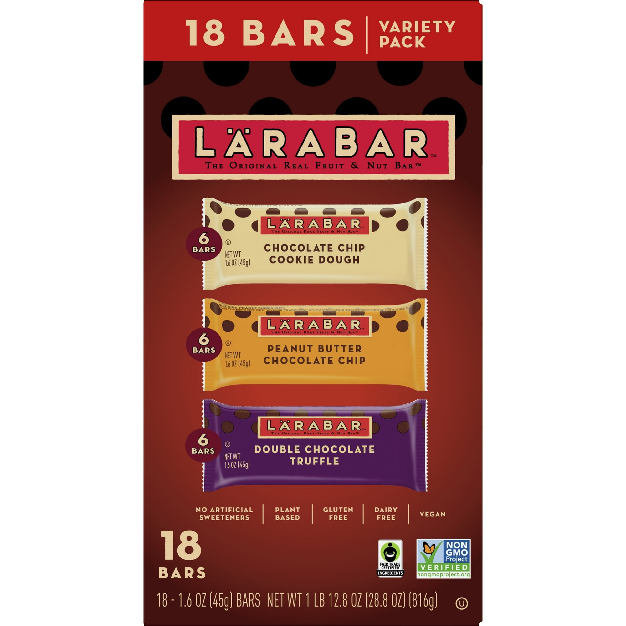 Larabar Chocolate Variety Pack, Gluten Free Vegan Fruit & Nut Bars, 18 Ct ( 2 Pack )