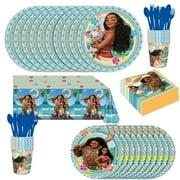 Hawill Moana Maui Birthday HP29 Party Decarotion Supplies for Baby Shower Girl Include Table Cover, Plates, Cups, Napkins, Knives, Forks and Spoons