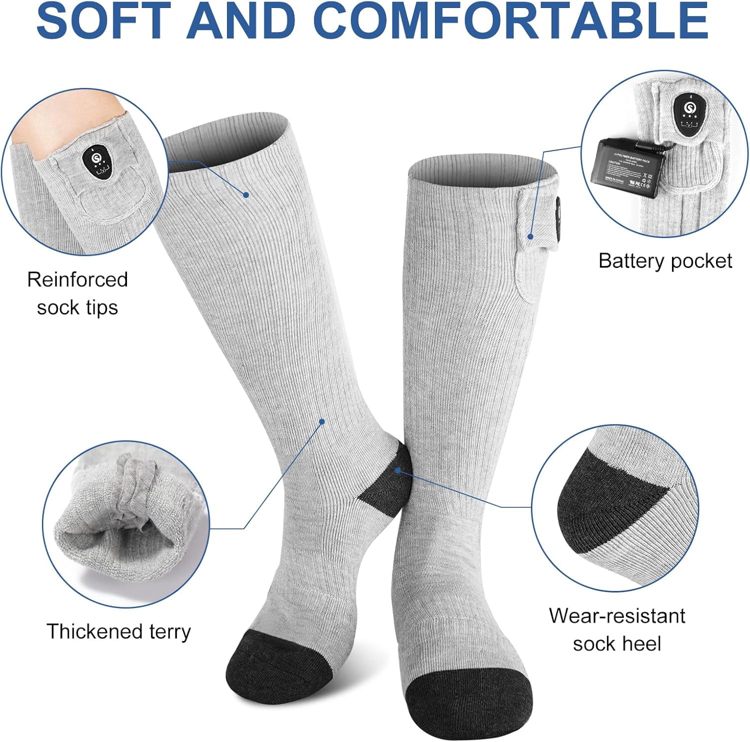 SNOW DEER Heated Socks for Men Women, App Controlled Left/Right Electric Ski Sock, 7.4V 2200mAh Rechargeable Battery 360°Fast Heating Toe Warmers for Skiing Hunting Motorcycle Walking Dogs