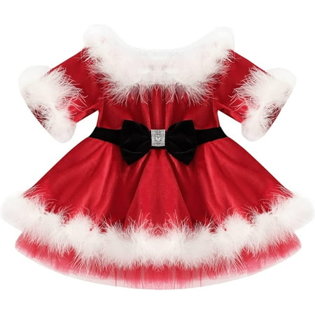 

PIKADINGNIS Kids Little Baby Girls Christmas Outfits Santa Claus Velvet Long Sleeve Dress Princess Party Tutu Dresses with Belt