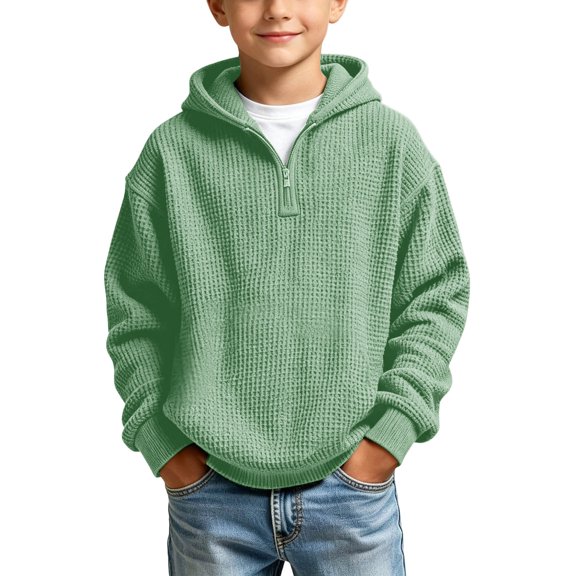 KyCheLot Boys Hoodie Quarter Zip Long Sleeve Textured Sweatshirt Fashion School day Activewear for Boys Age 3-14