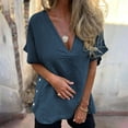 thumbnail image 4 of v neck tunic tops - women solid color cotton linen shirts,short sleeve side button tees,loose casual summer t-shirts, 4 of 9
