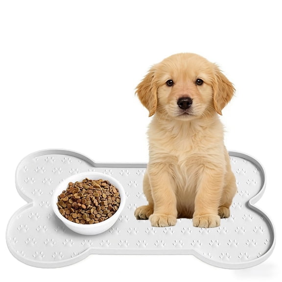 Dog Cat Food Mat Raised Edges Dog Feeding Mat Silicone Food Mat for Pet Bowls Milkbrown,White 10" x 20"