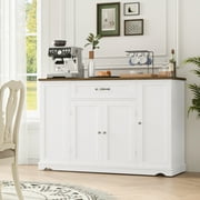 Homfa Kitchen Island with Wheels & Adjustable Shelf, 2 Drawer Modern Buffet Cabinet Sideboard Coffee Bar for Dining Room Living Room, White