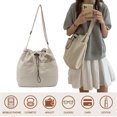 thumbnail image 7 of HUISZJ Square Shoulder Bag, Leisure Crossbody Bag, Nylon Drawstring Shoulder Bag for Travel Commute Work (White), 7 of 7