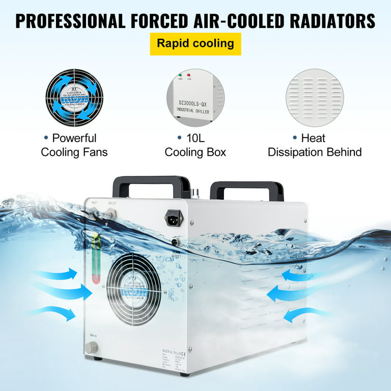 VEVOR VEVOR 9L Tank Water Chiller CW-3000DG Thermolysis Industrial Water  Chiller Water Cooling Chiller for 60W 80W CO2 Glass Laser Tube Cooler
