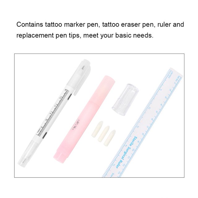 2 Unids/Set Rotulador Impermeable Para la Piel, Rotulador Quirúrgico Para Tatuaje Con Regla de Medición Y 3 Recargas posicionamiento del