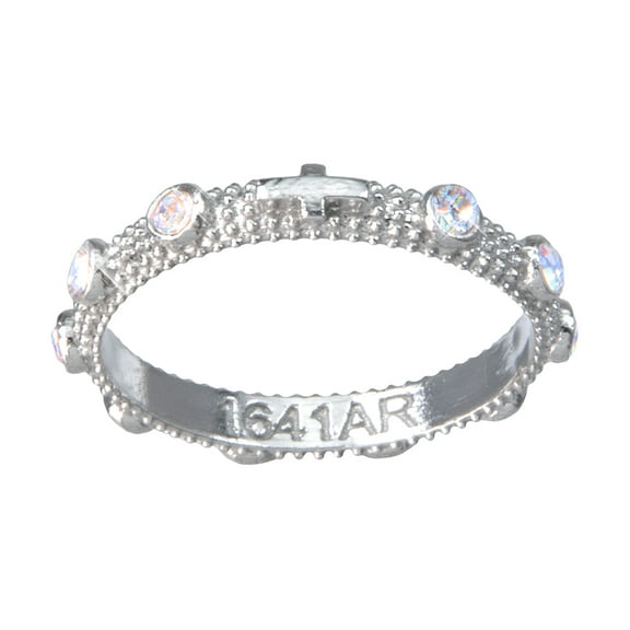 Sterling Silver Rosary Ring with Cuzic Zirconia, Size 9
