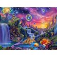 thumbnail image 6 of Aquarium Background with Galaxy Space Planet Design, Waterfall Landscape Tapestry Fantasy Mountain Wave Wall Tapestry Mysterious Neon Plants Fish Tank with Mushroom Design, 6 of 6