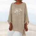thumbnail image 2 of Icvfdpl Women'S Summer Casual Tee Shirt Spring Simple Solid Color Crew Neck Butterfly Dandelion Print Three Quarter Sleeve Cotton Linen Tops Cool And Cosy Clothing On Hot Days, 2 of 4