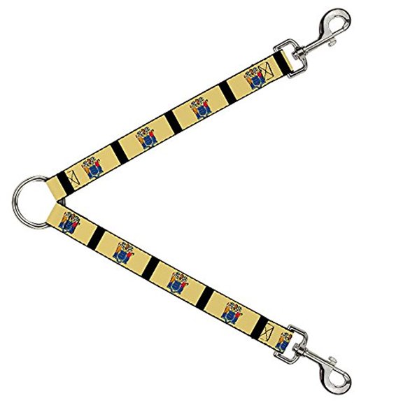 Buckle-Down Leash Splitter - New Jersey Flags Black - 1" Wide - 30" Length