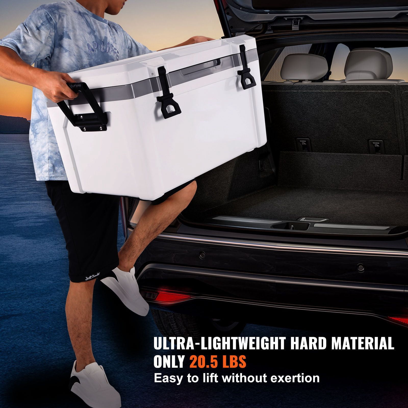 Insulated Portable Cooler, 52 qt, Holds 50 Cans, Ice Retention Hard Cooler with Heavy Duty Handle, Ice Chest Lunch Box for Camping, Beach, Picnic, Travel, Outdoor, Keeps Ice for up to 6 Days