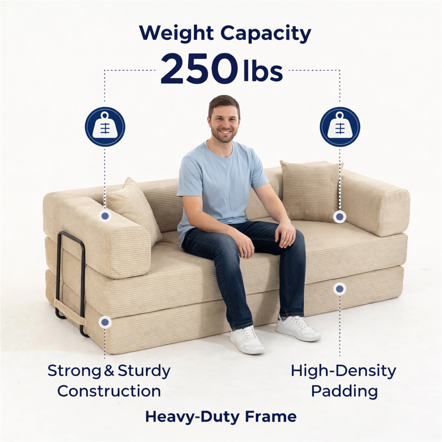 Hommoo Versatile Corduroy Fabric Full Foam Modular Compressed Sofa Couch Bed Sleeper with Multiple Layout Options, Beige