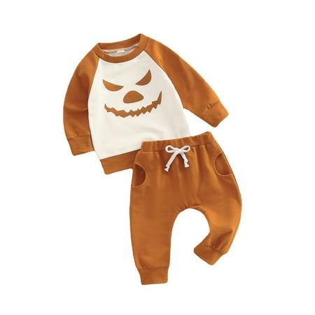 

JIEU Toddler Boys Christmas Autumn Sports Style Clown Print Long Sleeve Fashionable Casual Cute Round Neck Pullover Suit Solid Color with Pocket Pants 2PC 1-5 Years Outfits