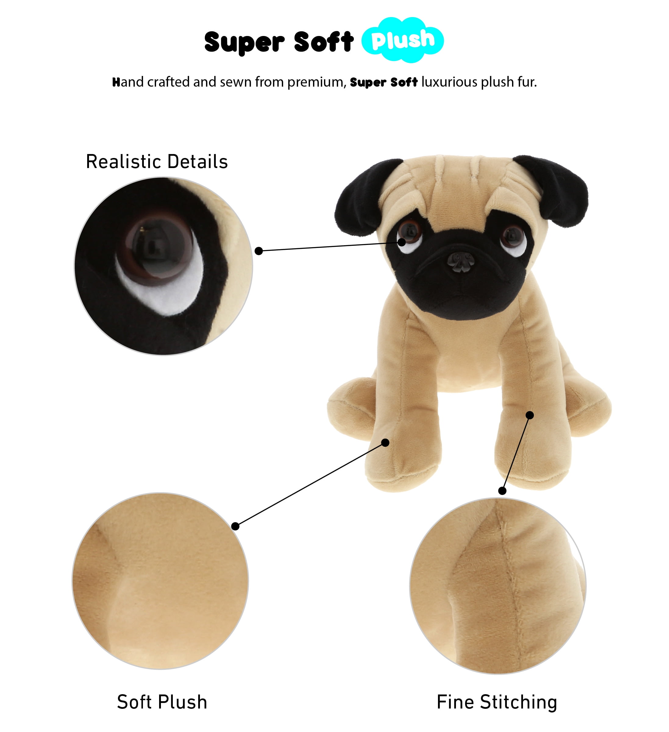 DolliBu Sitting Pug Stuffed Animal Dog Plush Toy - 10 inches 