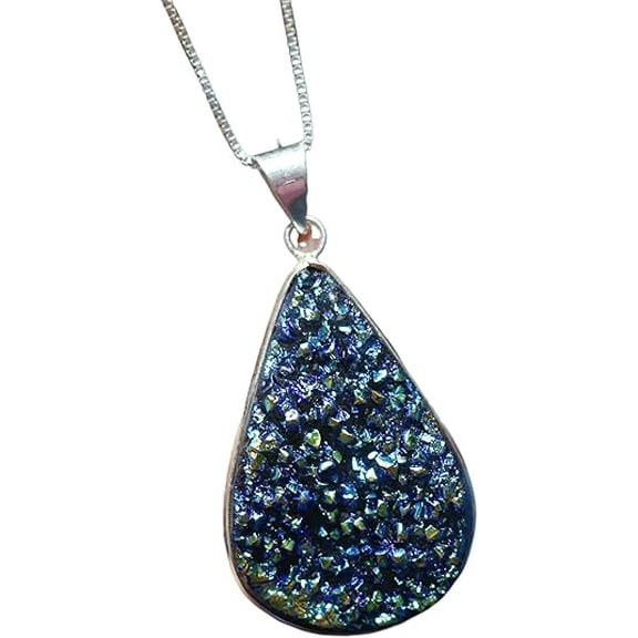 Titanium Druzy Pendant for Women, Titanium Druzy Gemstone Pendant Necklace With Box Chain, Anniversary Gift For Her