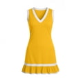 thumbnail image 5 of Karight Womens Color Block V-Neck Sleeveless Mini Dress Ruffle Hem Casual Shift Dress Summer Beach Sundress, 5 of 8
