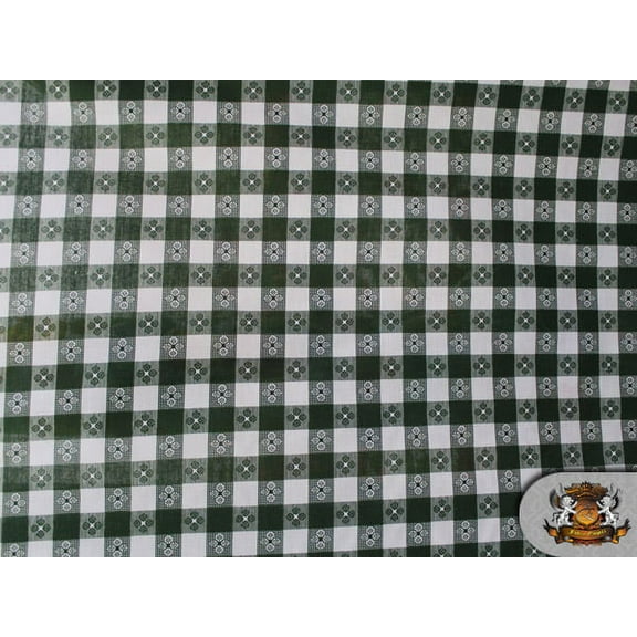 Polycotton Printed CHECKERED GREEN FLOWER Fabric / 60" Wide / Sold by the Yard