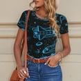 thumbnail image 6 of KLL Women 's Crew Neck Bodysuit Jumpsuits Spacecraft Print Short onesies Stretch T Shirts, 6 of 7