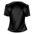 thumbnail image 6 of Sillenn Women's Satin V-Neck Blouse Puff Short Sleeve Wrap Front Ruched Waist Top Silky Slim Fit Elegant Satin Silk Shirt Dressy Casual Office Work Tops Trendy Going Out Cropped Blouses Black L, 6 of 7
