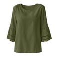 thumbnail image 6 of HAiming Cotton Linen Tops for Women Summer Tiered Short Sleeve Tee Loose Casual Comfy Solid Color Scoop Neck Shirts Outwear Tops, 6 of 7