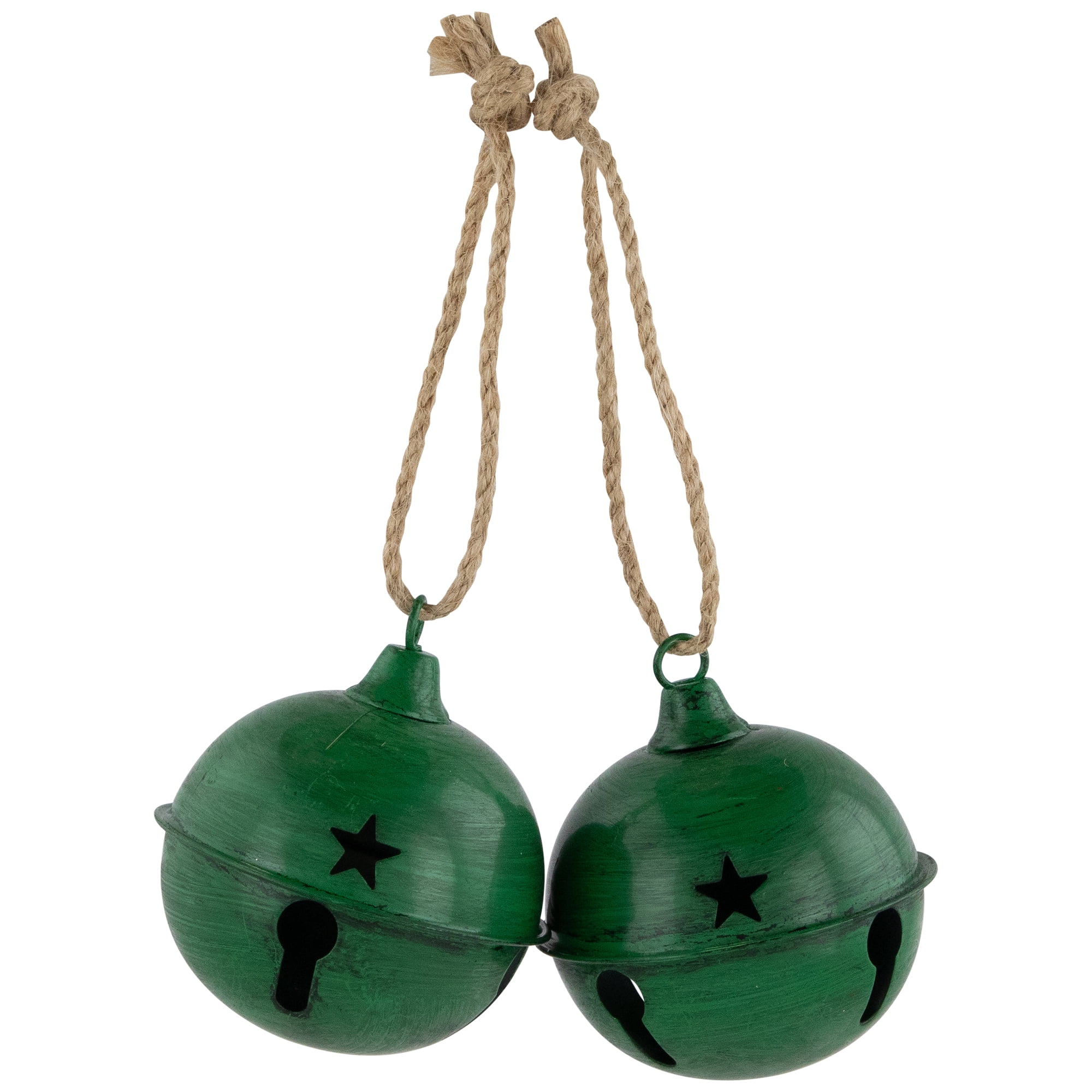 Antiqued Christmas Jingle Bells Ornaments - 3" - Green - Set of 2