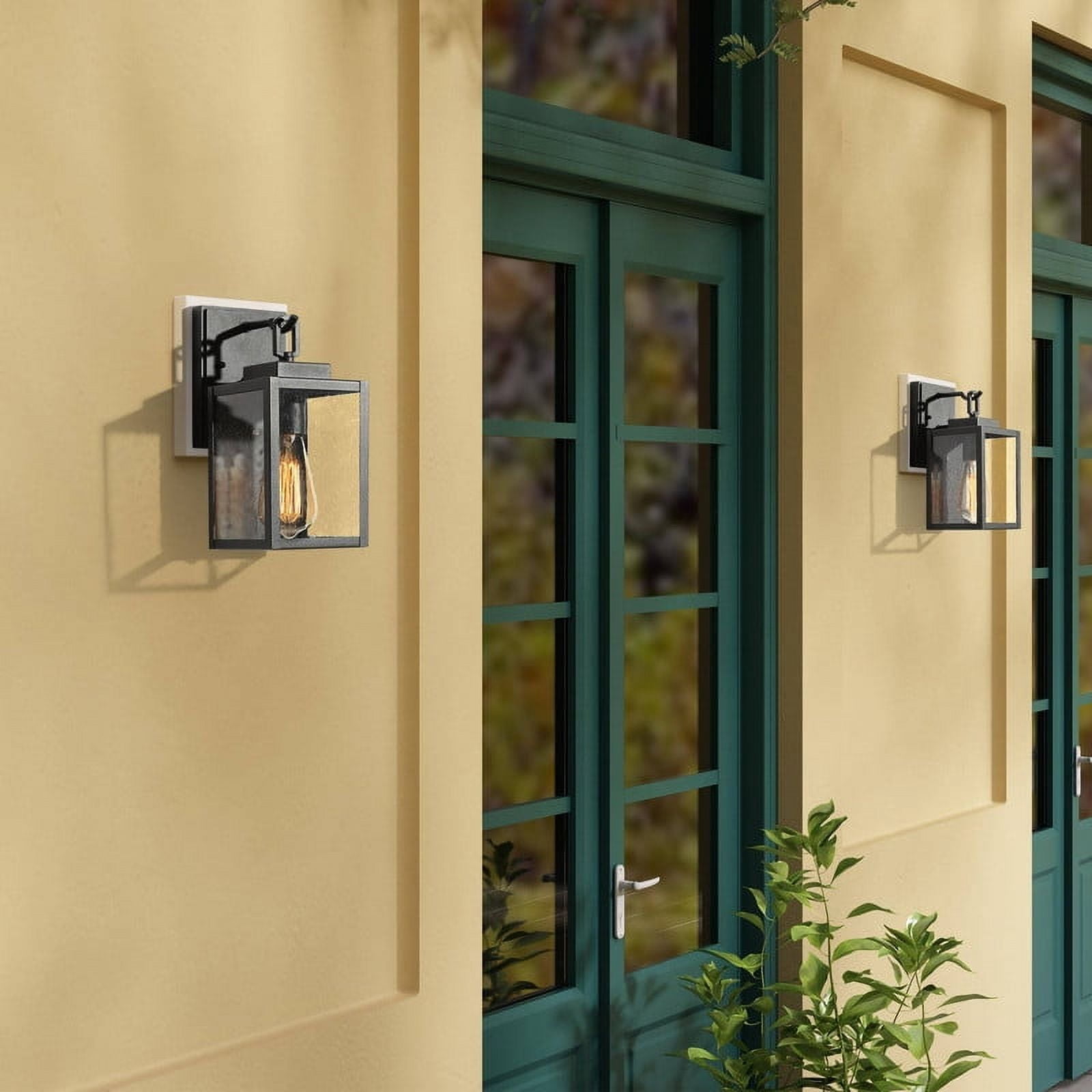 LNC 1-Light Hardware Outdoor Wall Light with Seeded Glass Panels Black Finish 11-in H Wet Rated