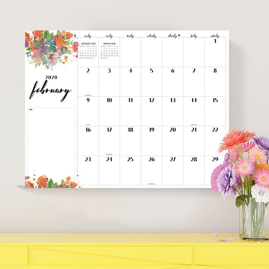 2020 Floral Script Desk Pad Calendar 22x17 Desk Blotter for Home