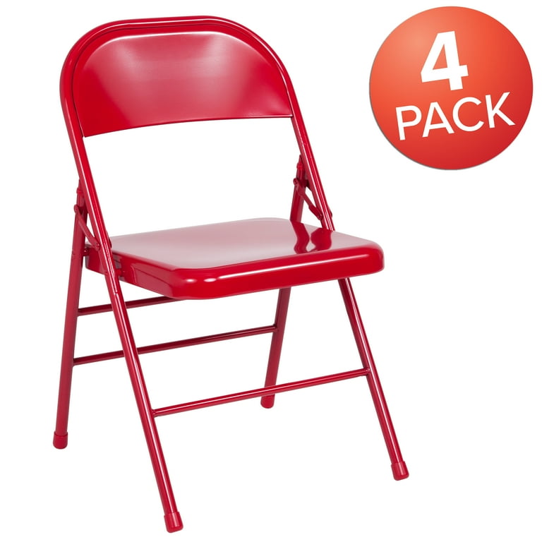Flash Furniture 4 Pack HERCULES Series Triple Braced Double Hinged Red Metal Folding Chair