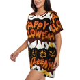 thumbnail image 3 of Womens Pajama Sets With Pocket, Halloween Happy Black Pumpkin Lounge Sets Short Sleeve Sleepwear PJ Sets for Women, 3 of 6