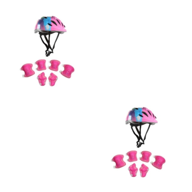 Matsuzay 1 Juego de casco con ruedas para niños, almohadilla ajustable para bicicleta para niños pequeños, rodillera deportiva para codo, Flor rosa 2piezas