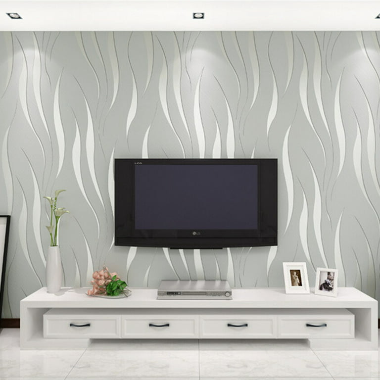 10M Silver Wall Paper Roll Modern Embossed Feature 3D Textured Wallpaper