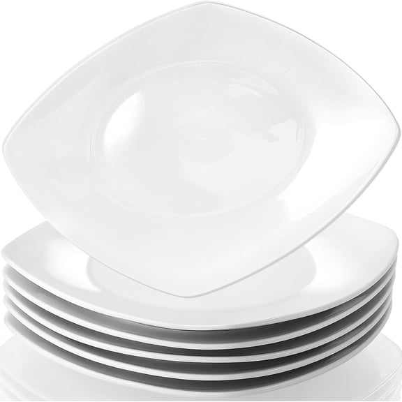 Jeffbaubl 6 Piece Porcelain Dinner Plates,7.5 Inch Square Dinner Plates,Ceramic White Dessert Plate, White Square Serving Plate for Steak, Salad, Pasta, Snacks