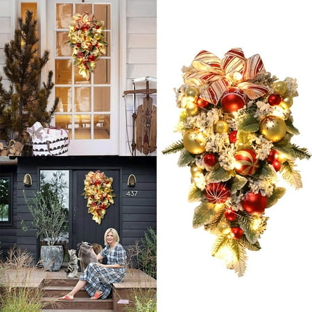 

2022 New Christmas Wreath Upside Down Tree Decorations Christmas Ball Decoration Pendant Front Door Decoration Christmas Wreath