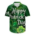 thumbnail image 3 of VBTAPA St. Patrick's Day Shirt Mens Button Down Short Sleeve Hawaiian Shirt Irish Shamrock Printed Casual Aloha Shirts Lucky Blessed Tops Army Green M, 3 of 5
